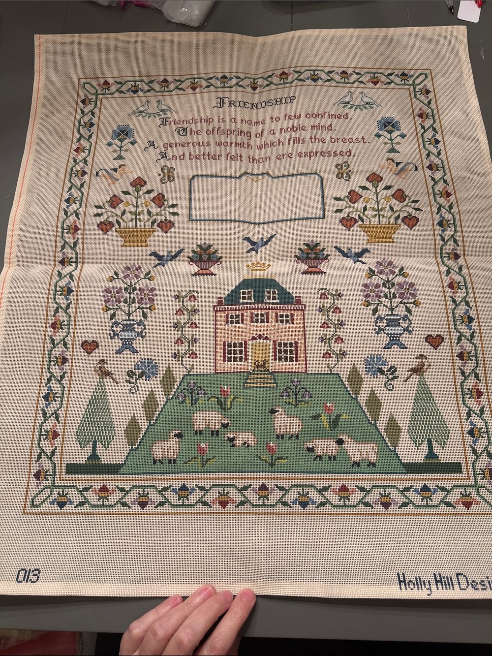 Holly Hill #013 Friendship Sampler, hand-painted needlepoint canvas  🐈‍⬛